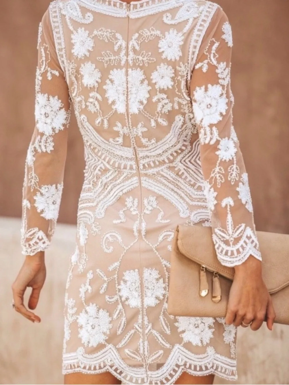 VICI Minuet Petite Nude Dress with White Floral Lace Overlay - Picture 3 of 6